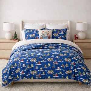 Pottery Barn Charlie Brown Christmas Comforter King Cal King NEW Peanuts Holiday